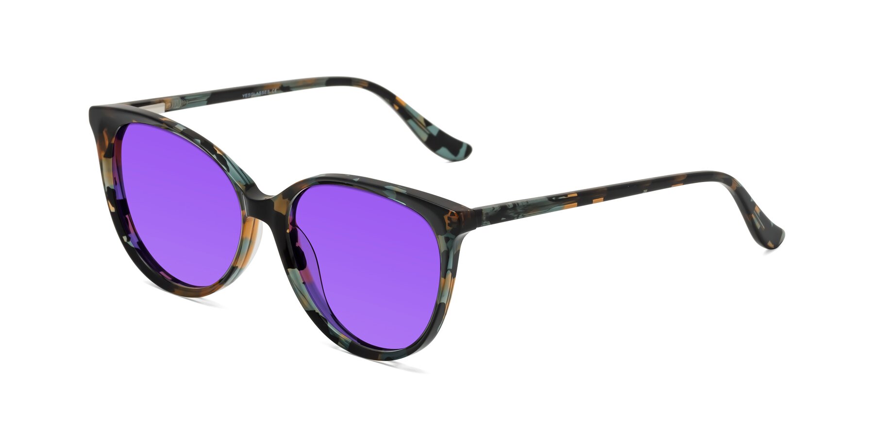 Angle of Maria in Orange Tortoise with Purple Tinted Lenses