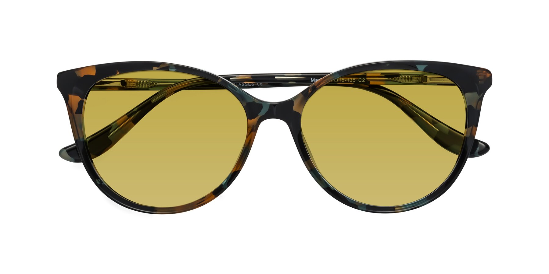 Folded Front of Maria in Orange Tortoise with Champagne Tinted Lenses