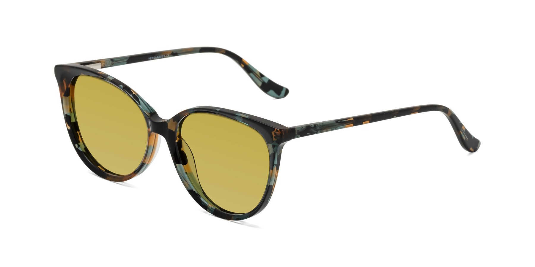 Angle of Maria in Orange Tortoise with Champagne Tinted Lenses