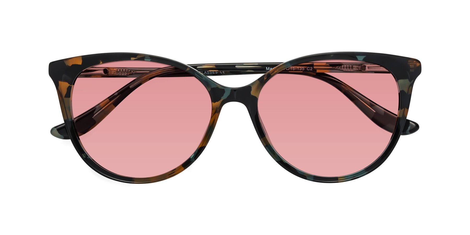 Folded Front of Maria in Orange Tortoise with Medium Garnet Tinted Lenses