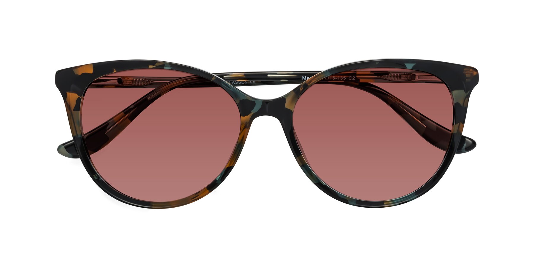 Folded Front of Maria in Orange Tortoise with Garnet Tinted Lenses