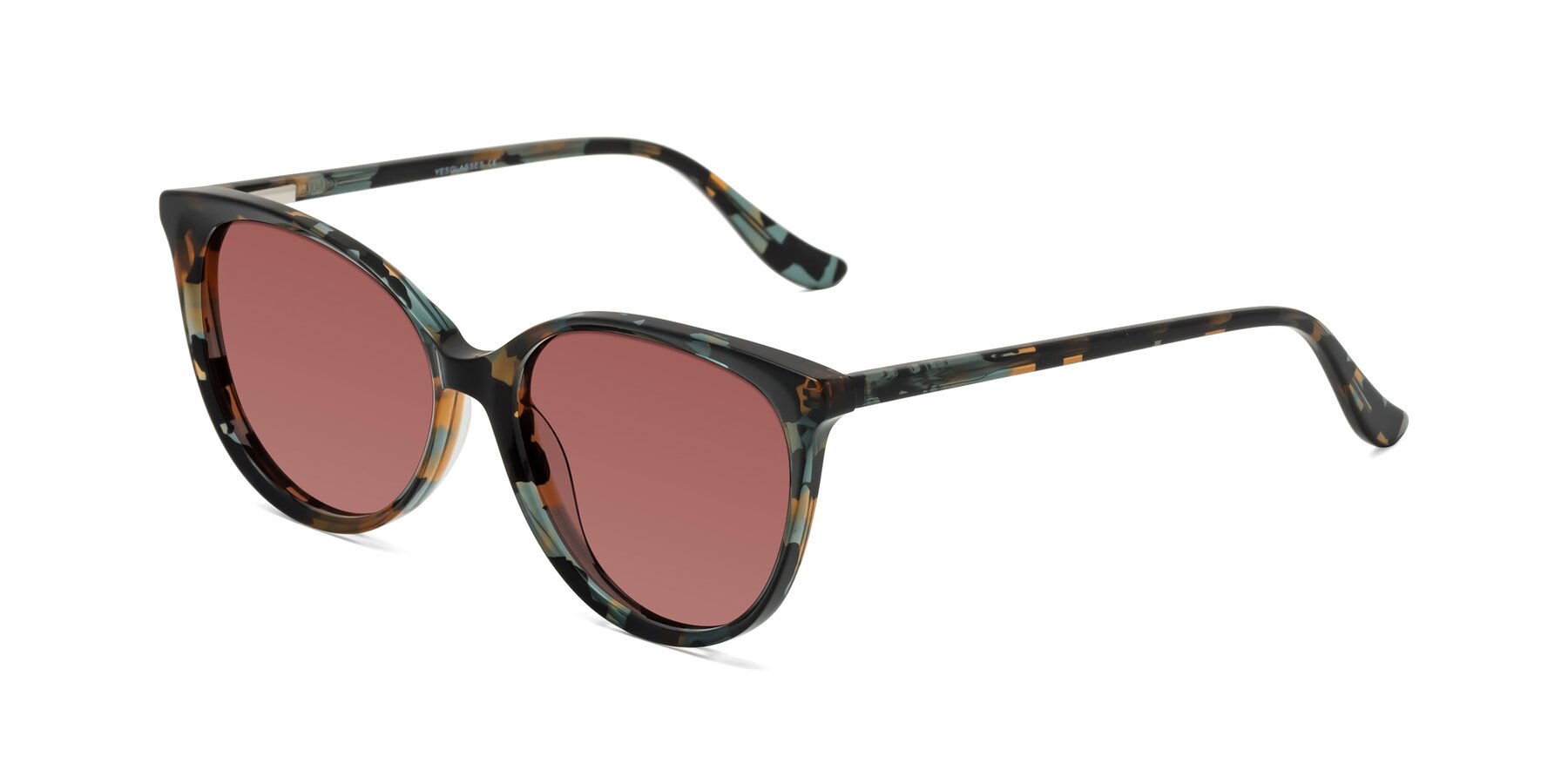 Angle of Maria in Orange Tortoise with Garnet Tinted Lenses