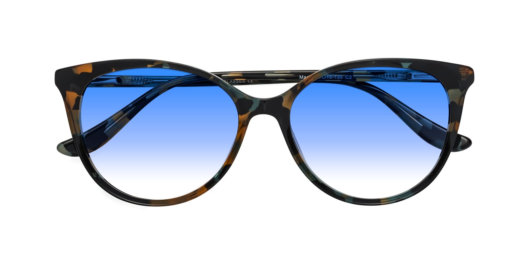 Folded Front of Maria in Orange Tortoise with Blue Gradient Lenses