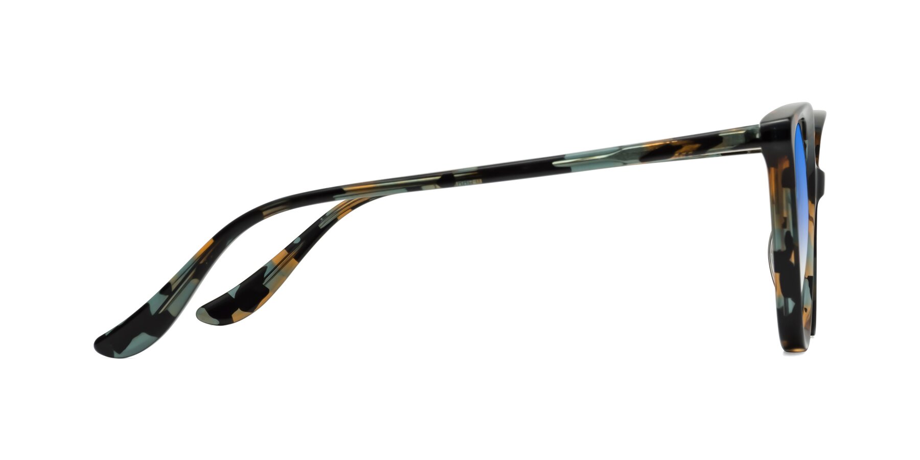 Side of Maria in Orange Tortoise with Blue Gradient Lenses