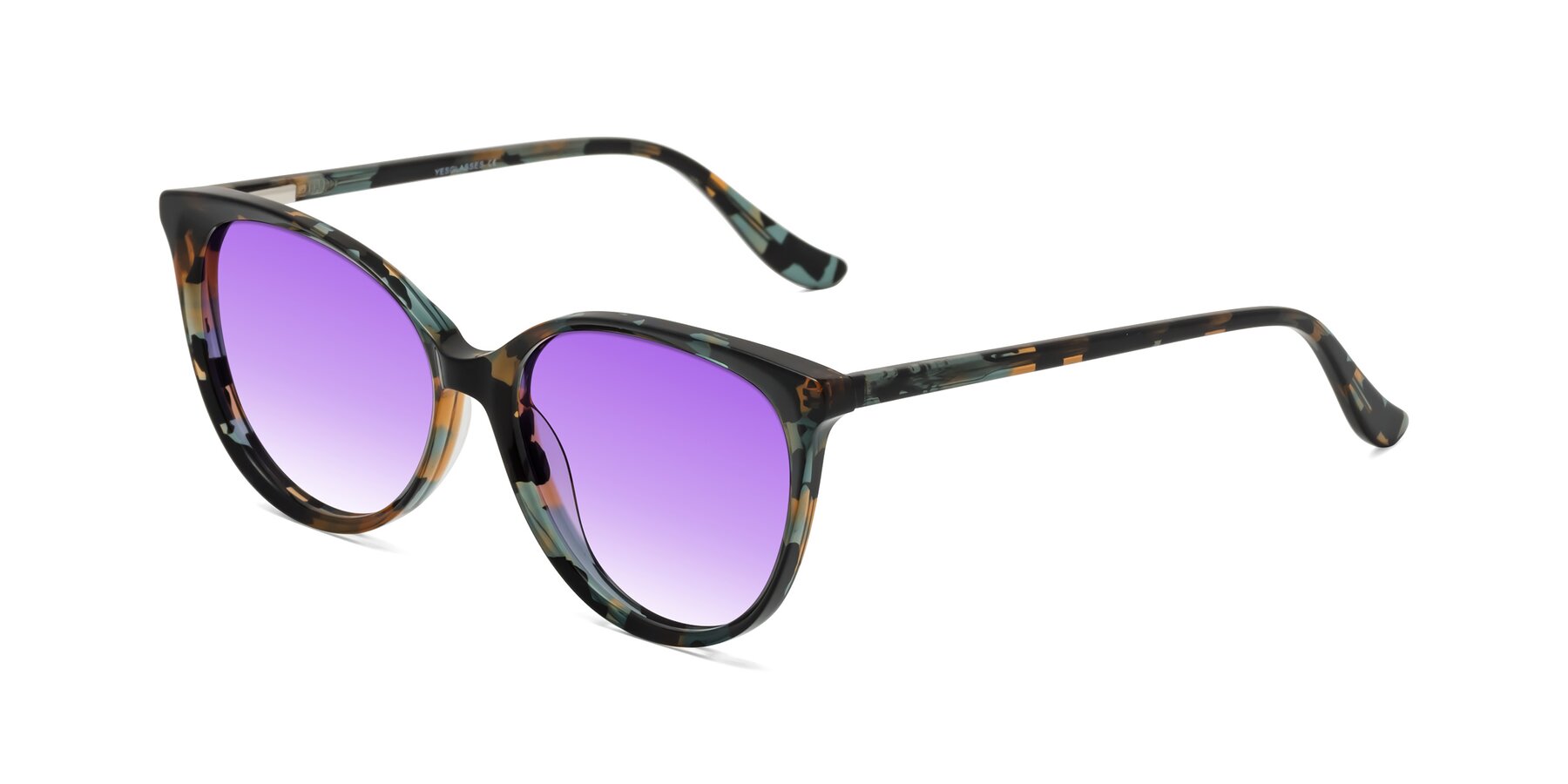 Angle of Maria in Orange Tortoise with Purple Gradient Lenses