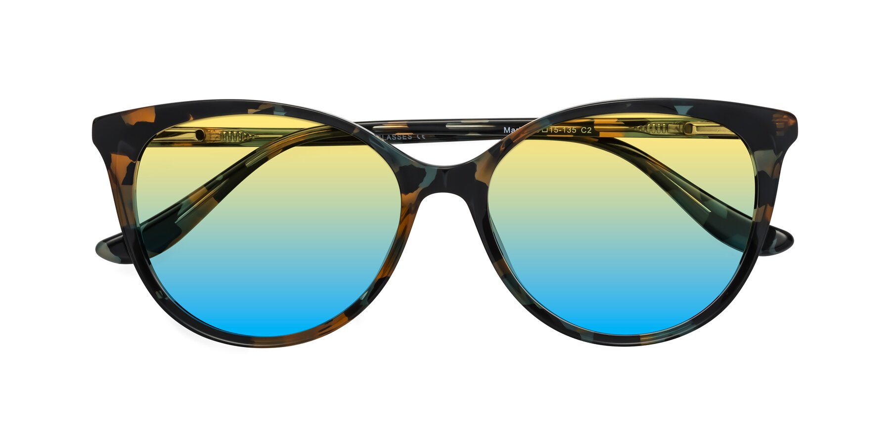 Folded Front of Maria in Orange Tortoise with Yellow / Blue Gradient Lenses