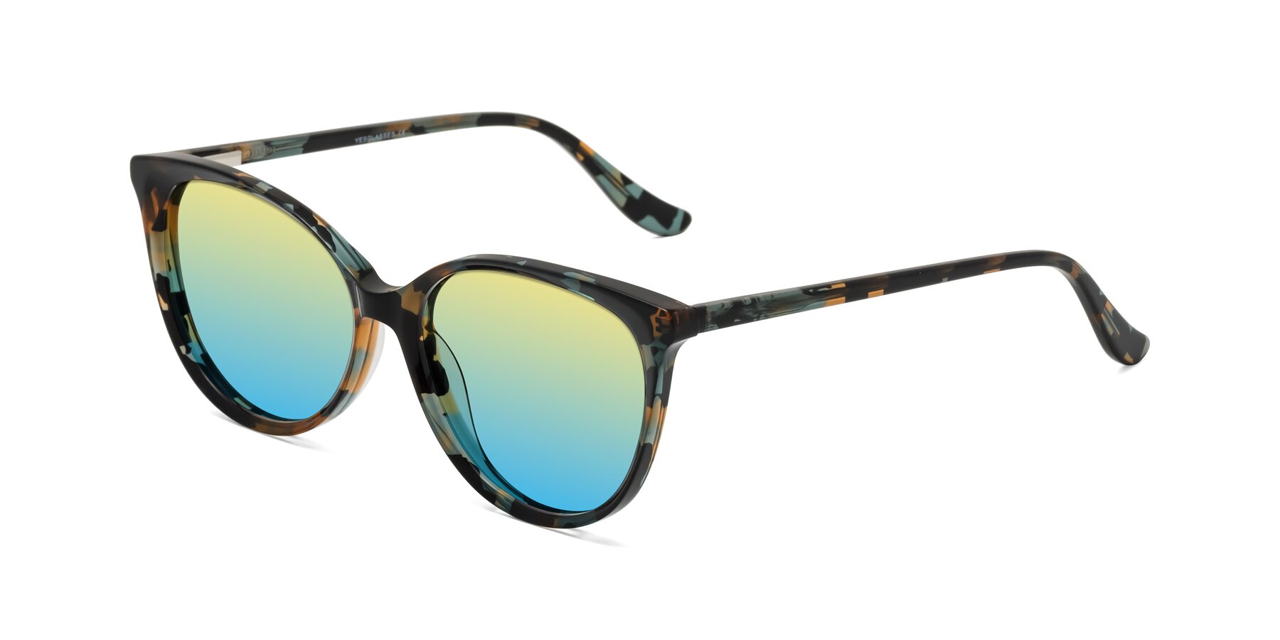 Angle of Maria in Orange Tortoise with Yellow / Blue Gradient Lenses