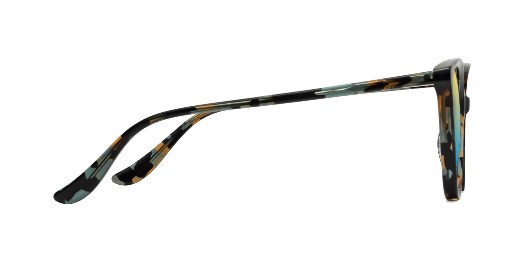 Side of Maria in Orange Tortoise with Yellow / Blue Gradient Lenses