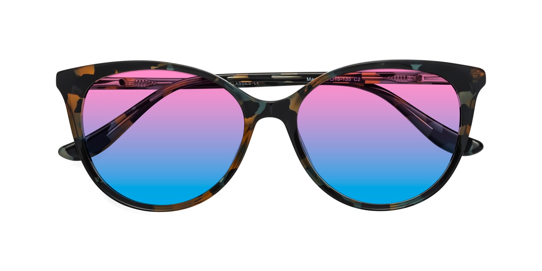 Folded Front of Maria in Orange Tortoise with Pink / Blue Gradient Lenses