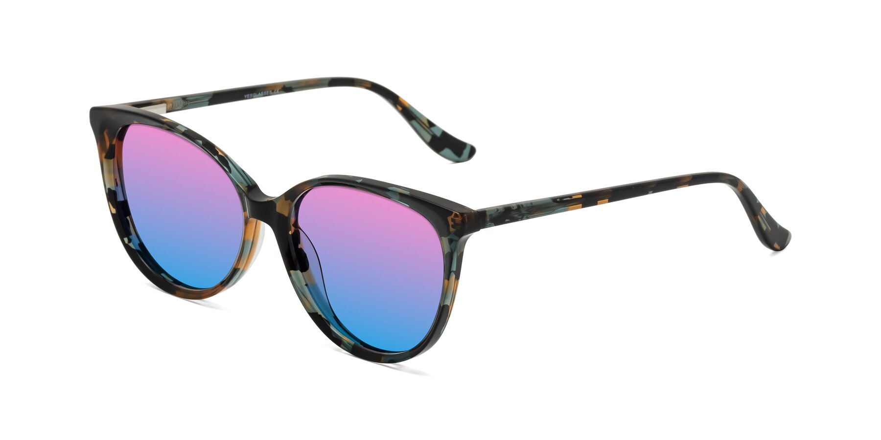 Angle of Maria in Orange Tortoise with Pink / Blue Gradient Lenses