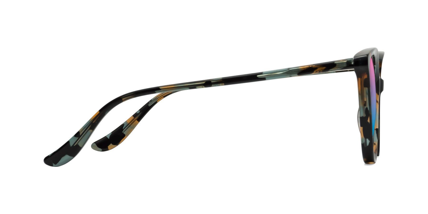 Side of Maria in Orange Tortoise with Pink / Blue Gradient Lenses