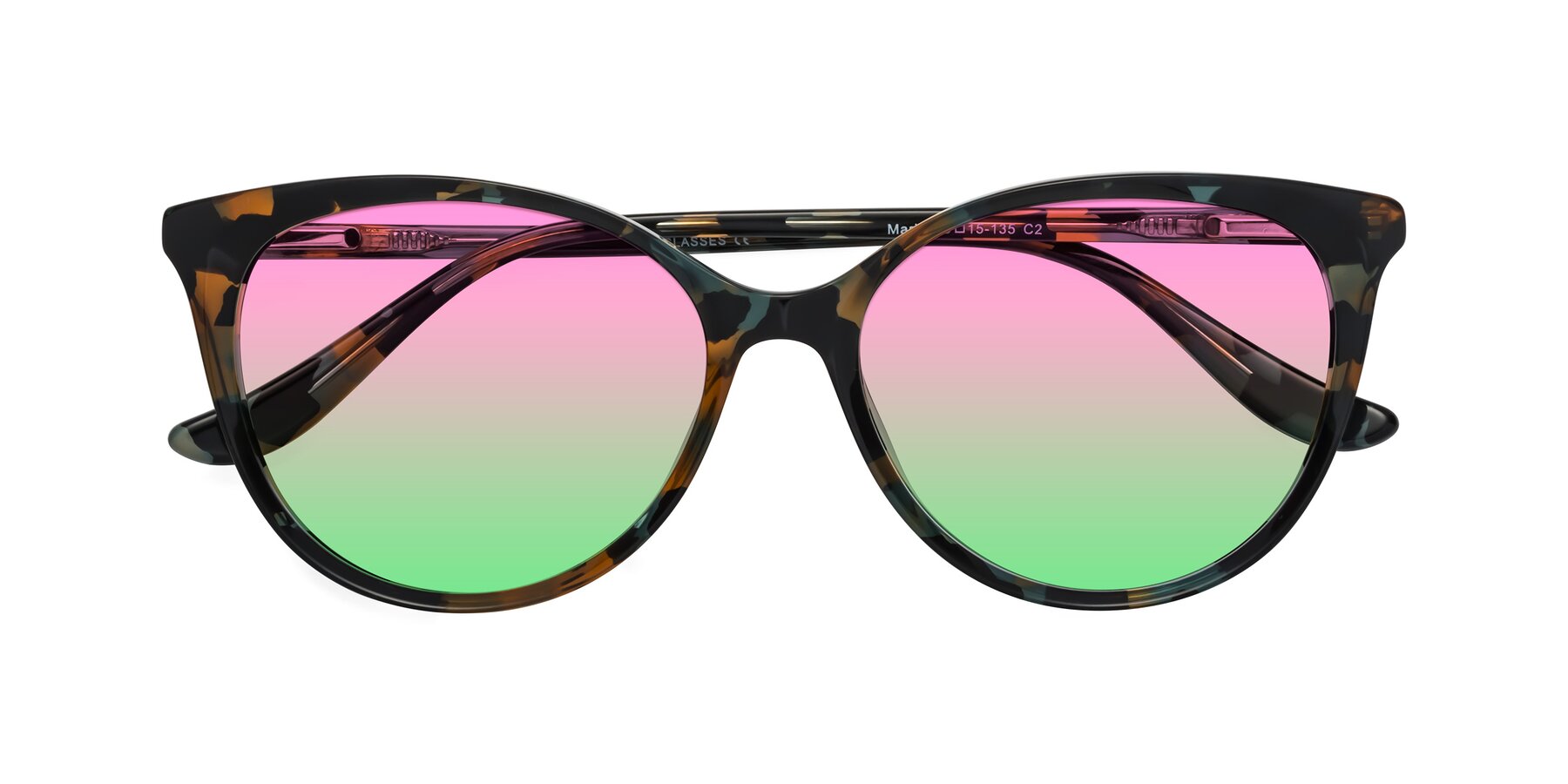 Folded Front of Maria in Orange Tortoise with Pink / Green Gradient Lenses