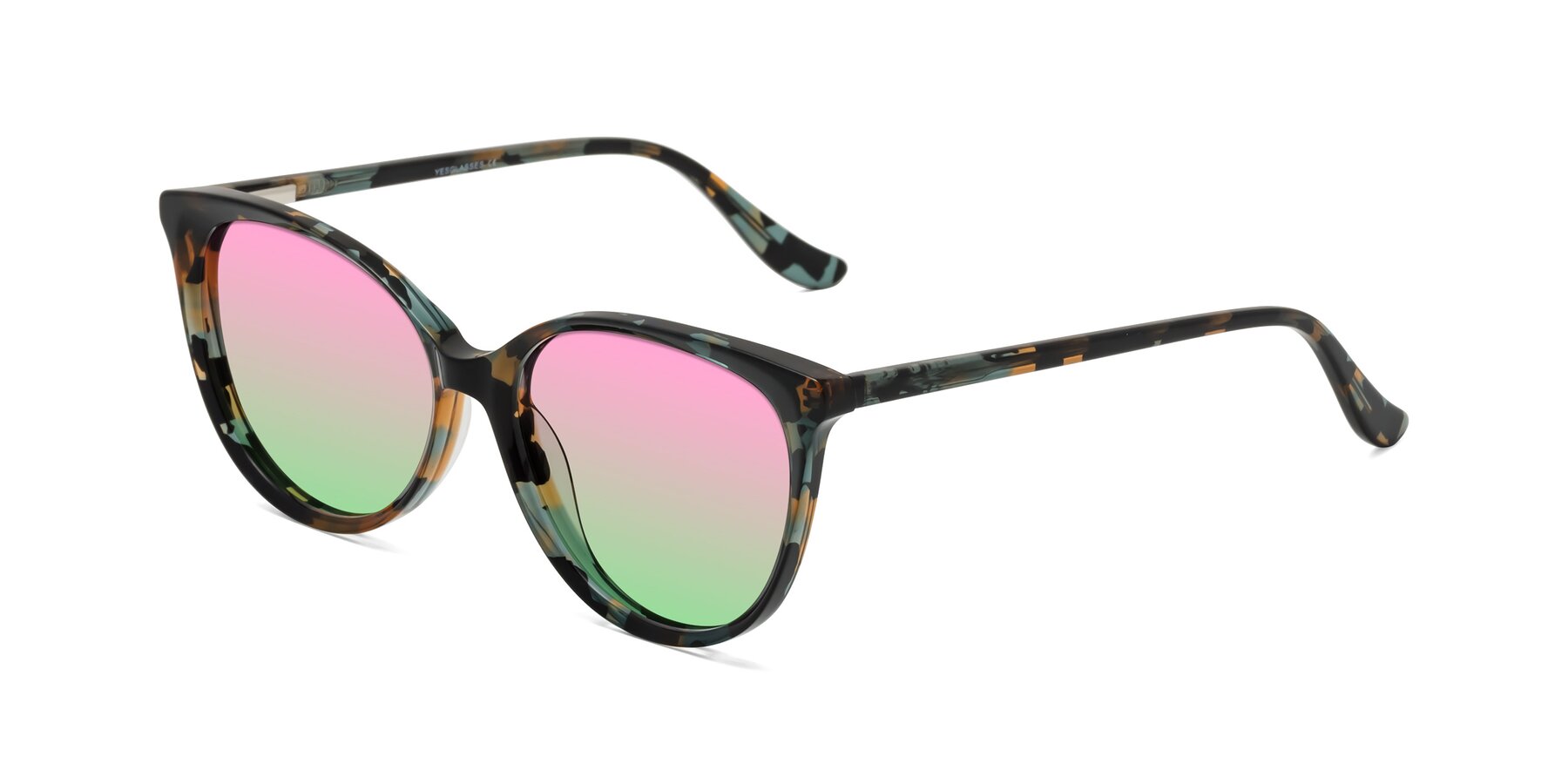 Angle of Maria in Orange Tortoise with Pink / Green Gradient Lenses