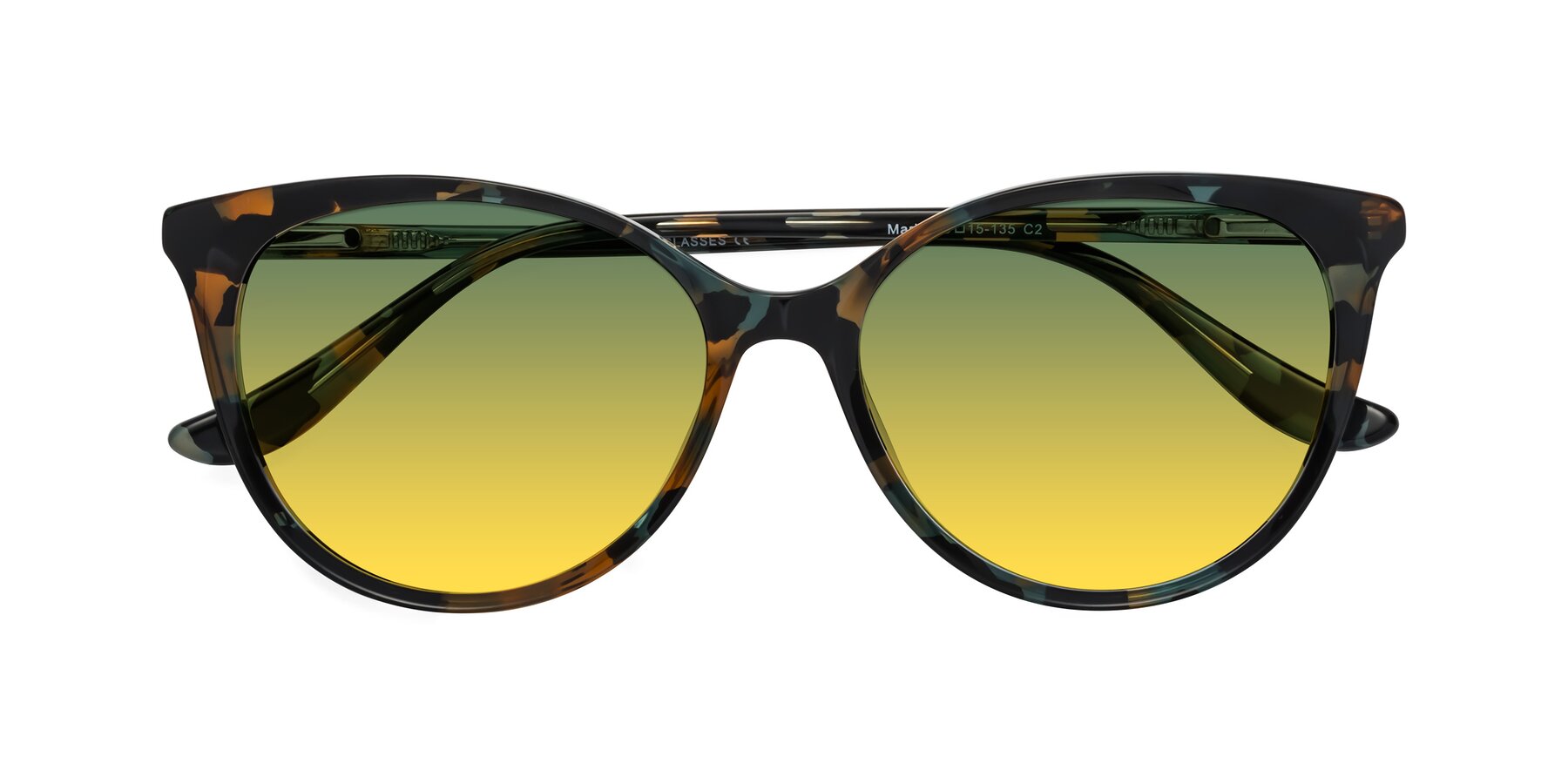 Folded Front of Maria in Orange Tortoise with Green / Yellow Gradient Lenses