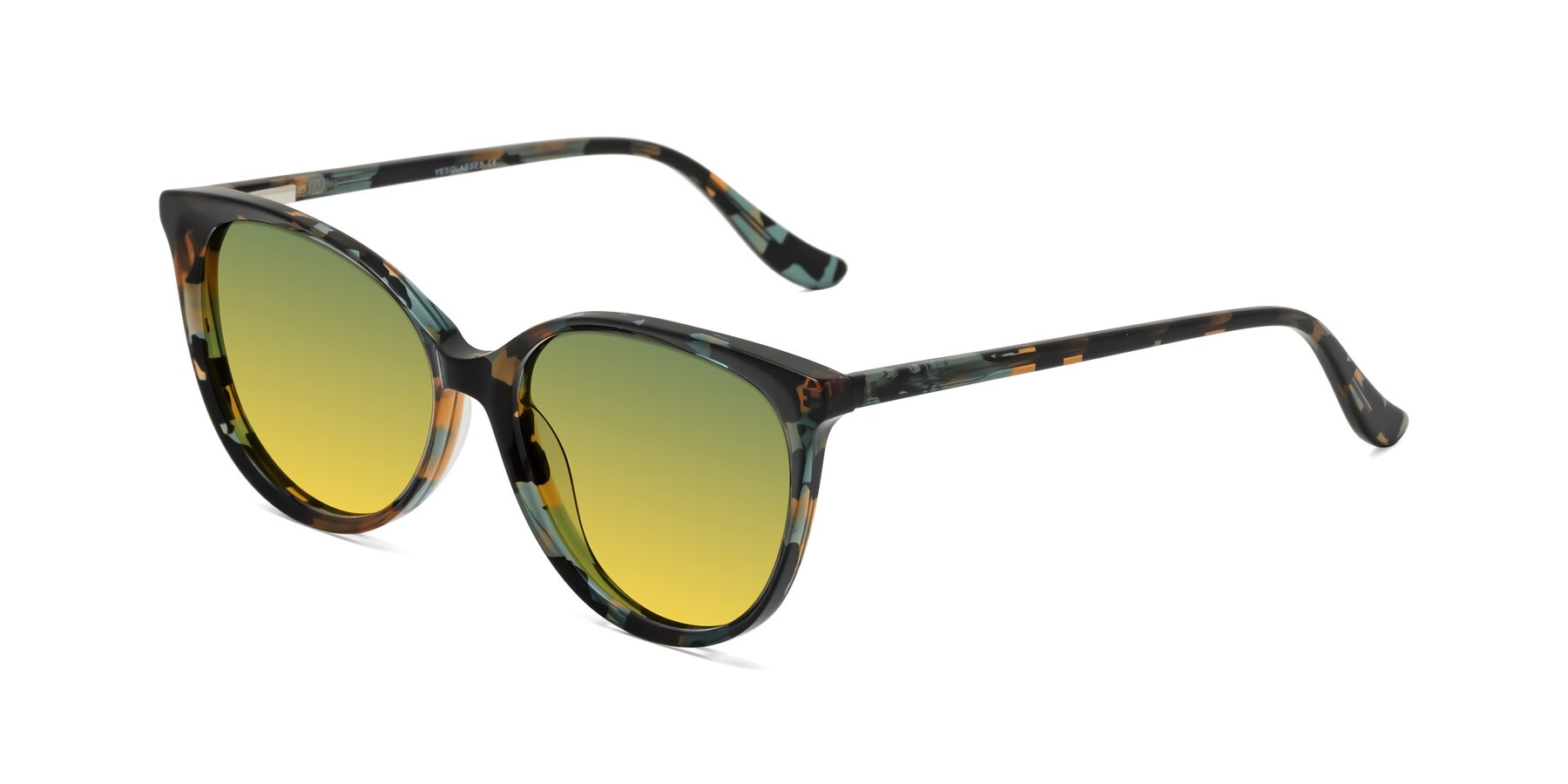 Angle of Maria in Orange Tortoise with Green / Yellow Gradient Lenses