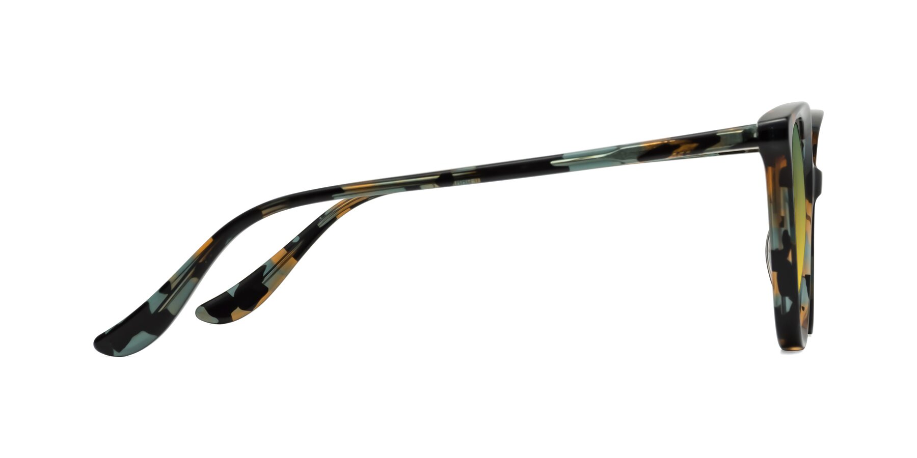 Side of Maria in Orange Tortoise with Green / Yellow Gradient Lenses