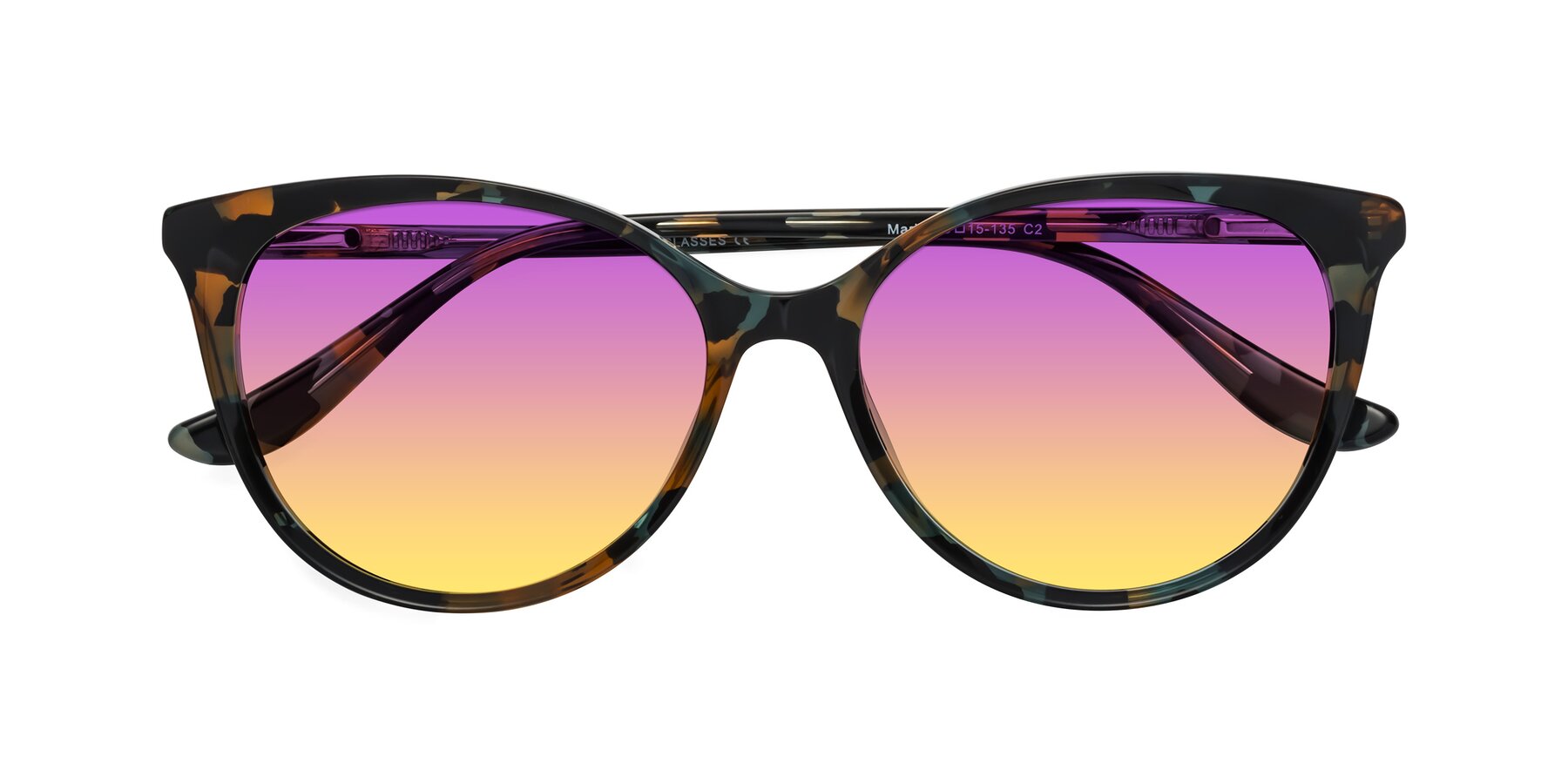 Folded Front of Maria in Orange Tortoise with Purple / Yellow Gradient Lenses