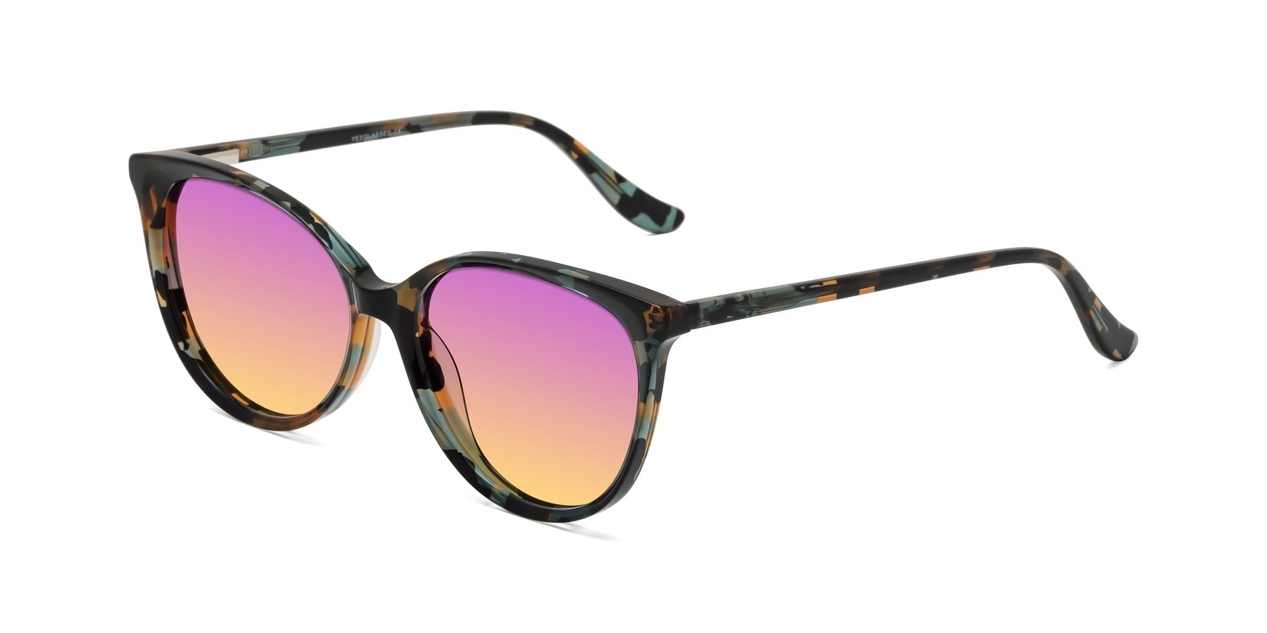 Angle of Maria in Orange Tortoise with Purple / Yellow Gradient Lenses