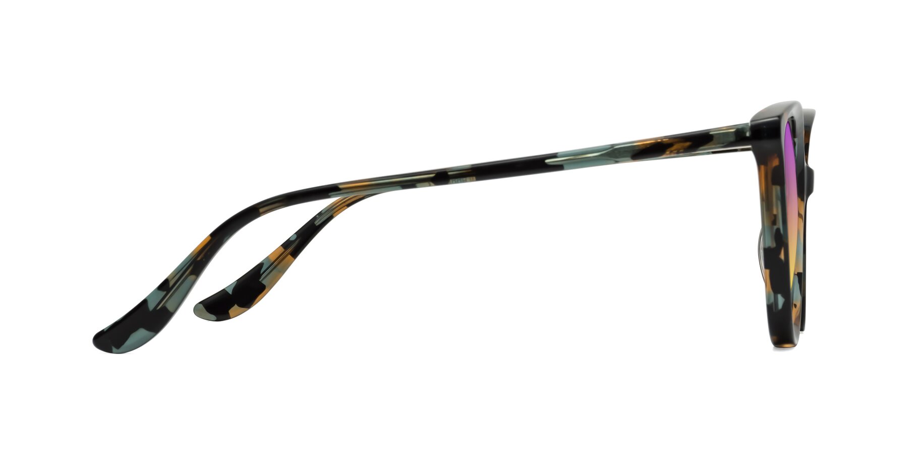 Side of Maria in Orange Tortoise with Purple / Yellow Gradient Lenses