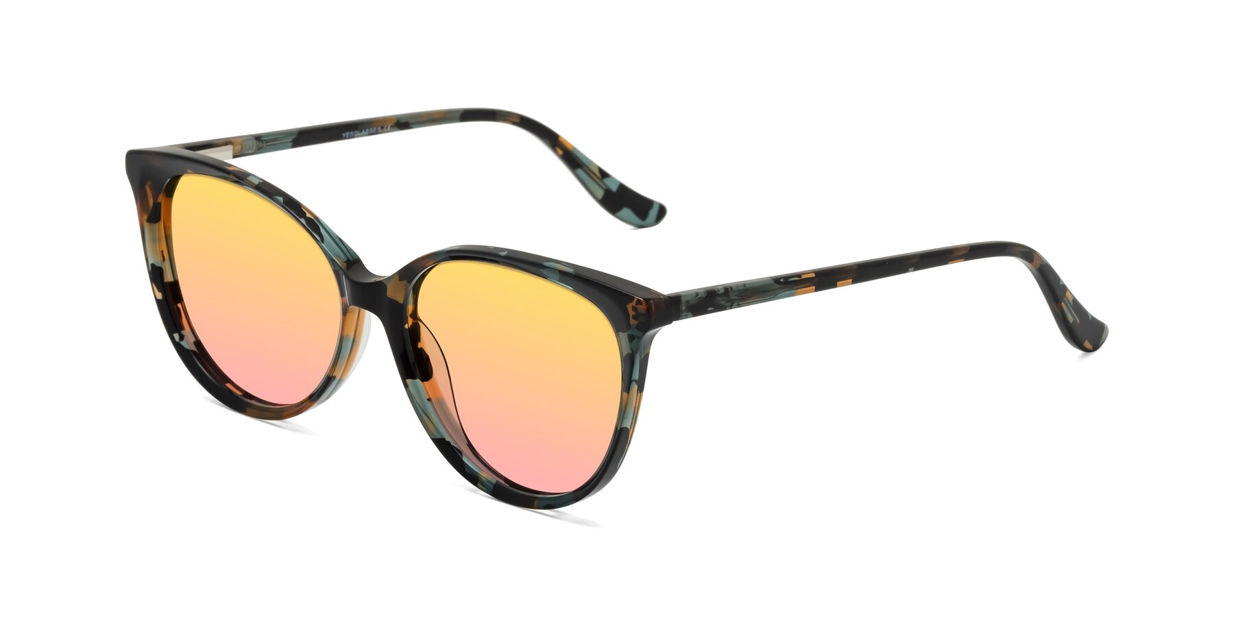 Angle of Maria in Orange Tortoise with Yellow / Pink Gradient Lenses