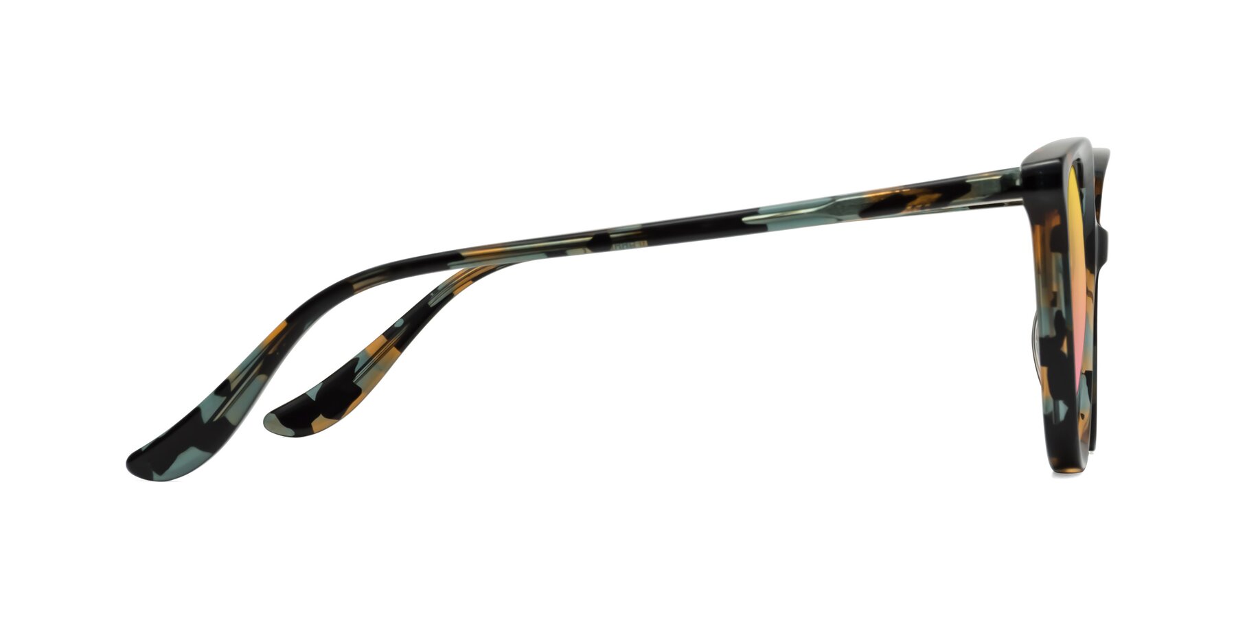 Side of Maria in Orange Tortoise with Yellow / Pink Gradient Lenses