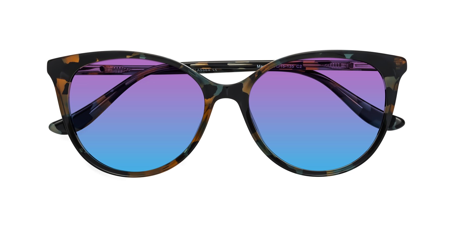 Folded Front of Maria in Orange Tortoise with Purple / Blue Gradient Lenses