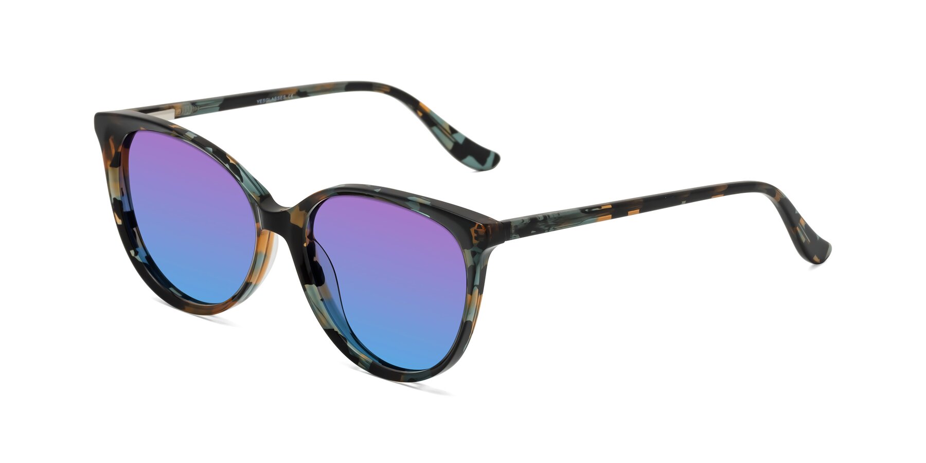 Angle of Maria in Orange Tortoise with Purple / Blue Gradient Lenses