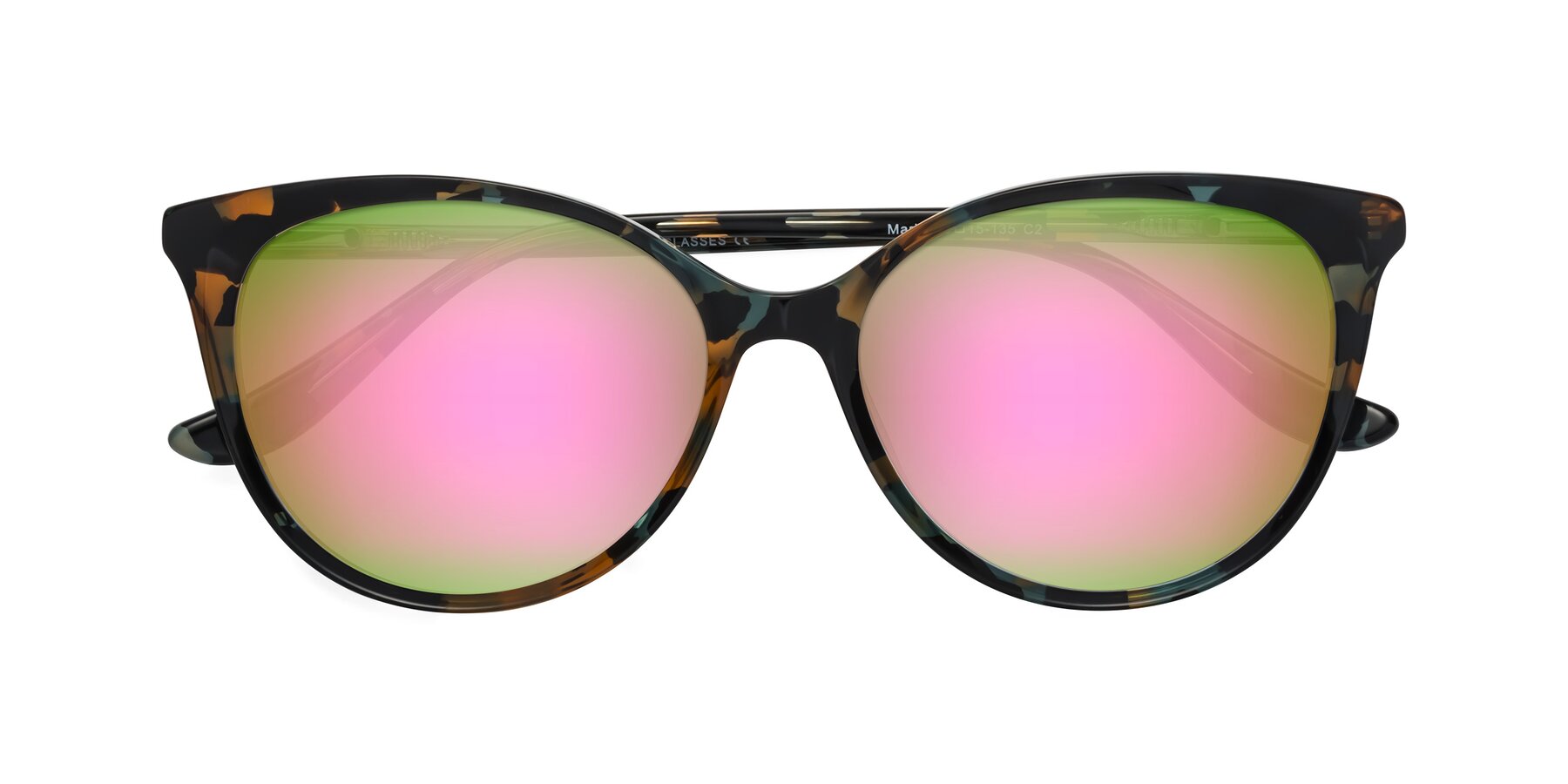 Folded Front of Maria in Orange Tortoise with Pink Mirrored Lenses