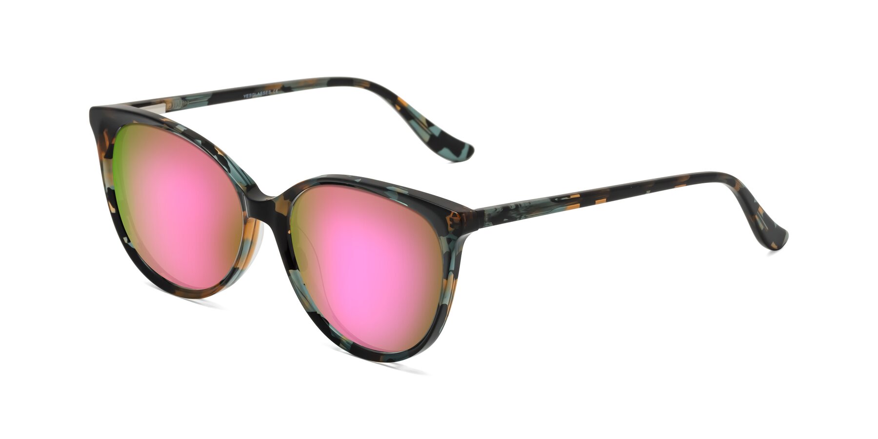 Angle of Maria in Orange Tortoise with Pink Mirrored Lenses