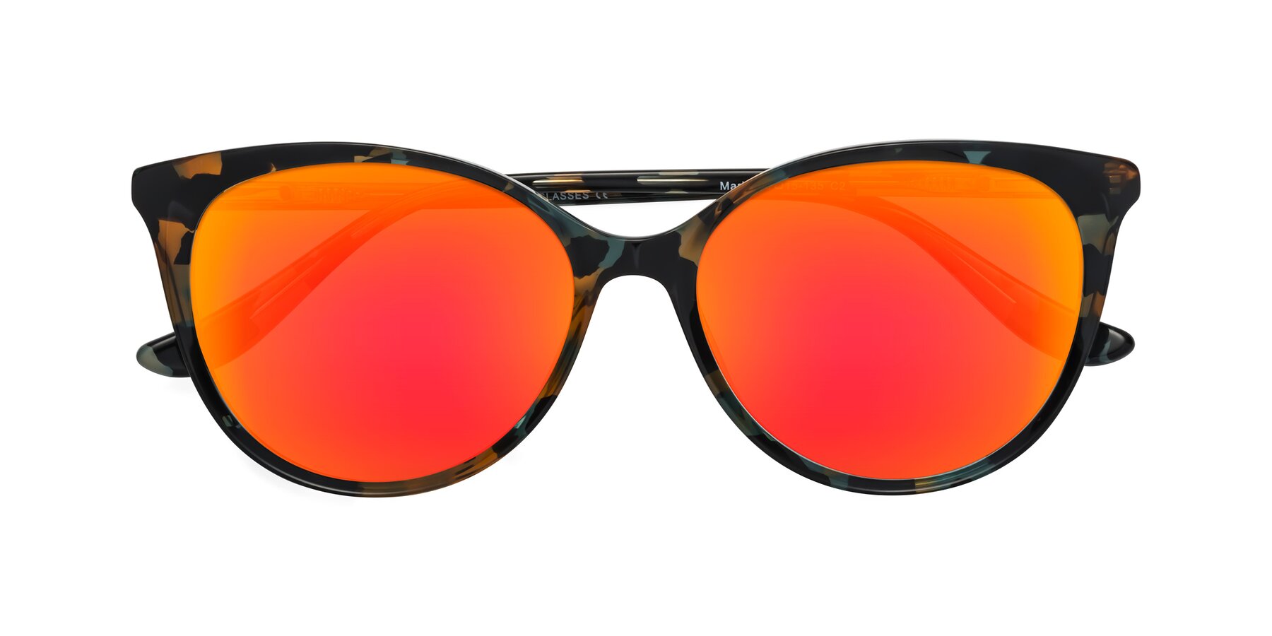 Folded Front of Maria in Orange Tortoise with Red Gold Mirrored Lenses