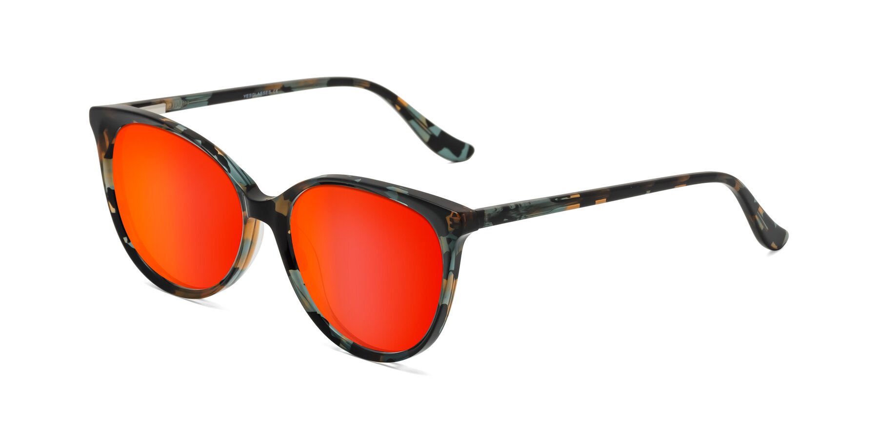 Angle of Maria in Orange Tortoise with Red Gold Mirrored Lenses