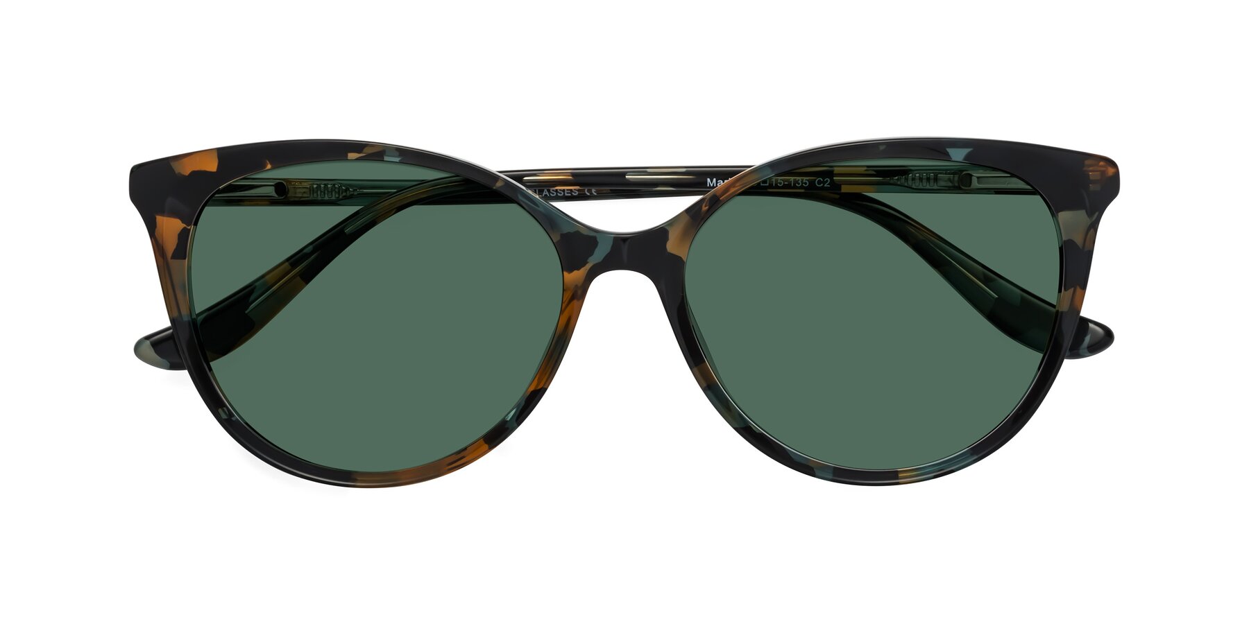 Folded Front of Maria in Orange Tortoise with Green Polarized Lenses