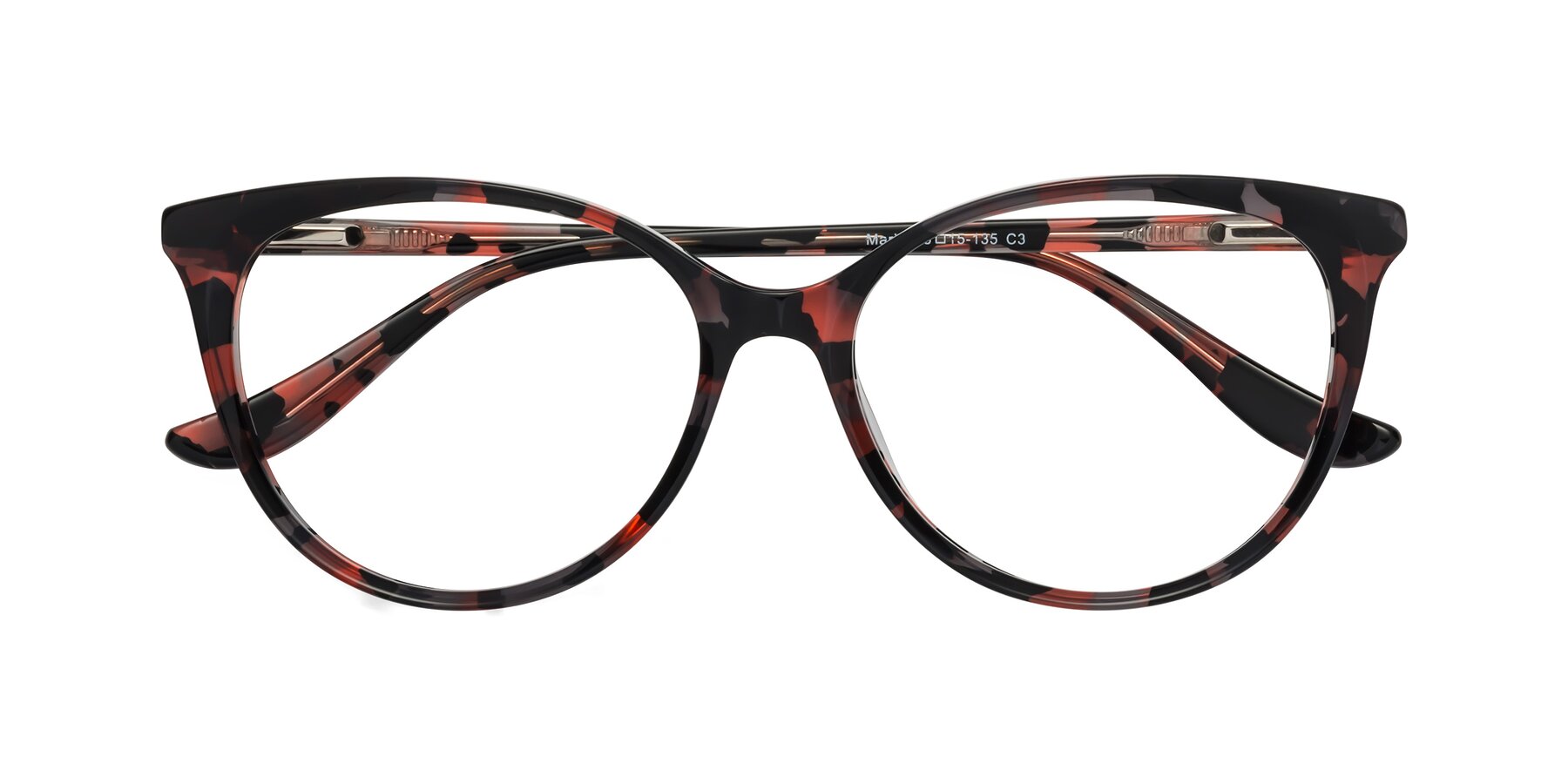 Folded Front of Maria in Red Tortoise with Clear Eyeglass Lenses