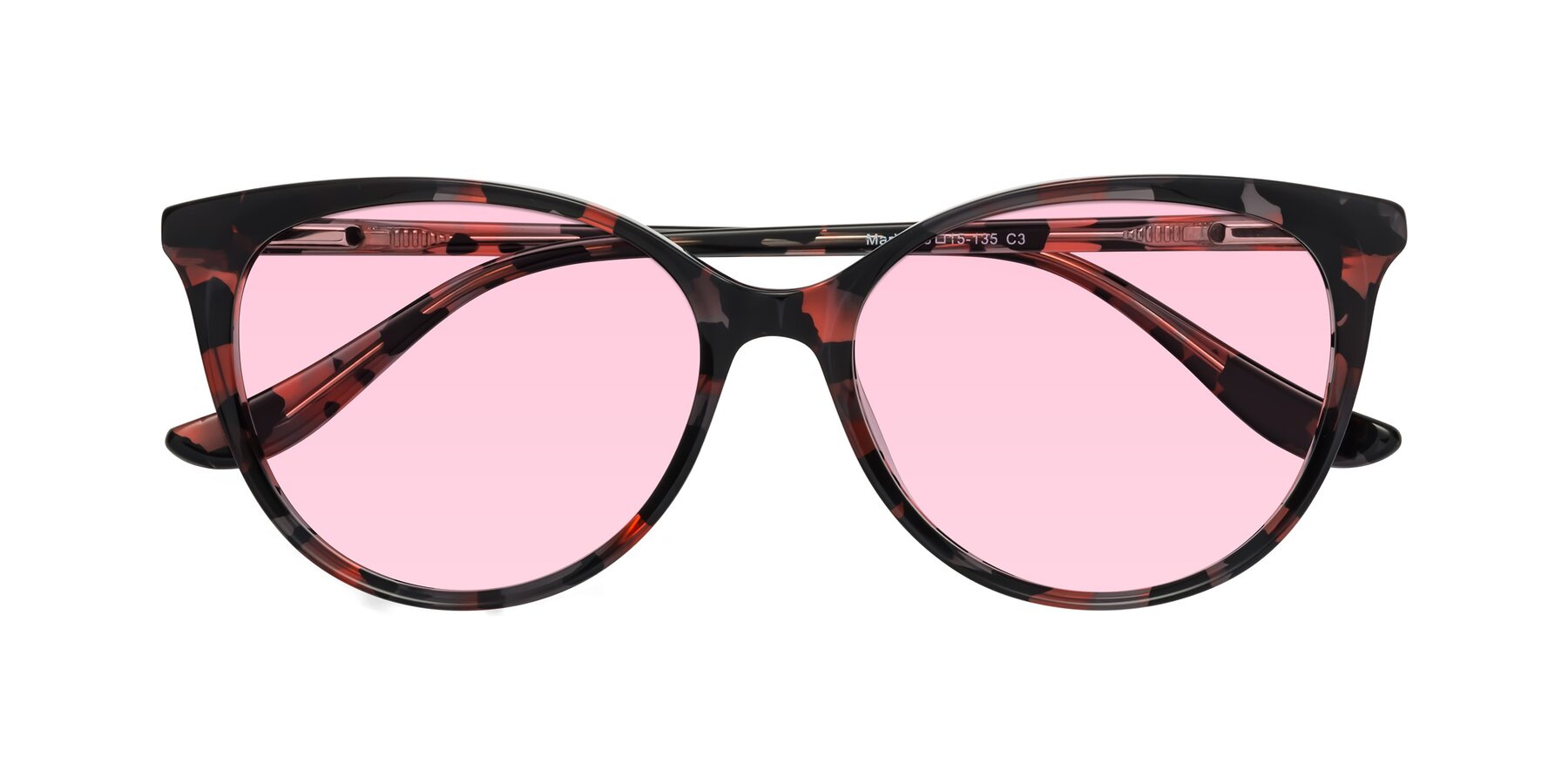 Folded Front of Maria in Red Tortoise with Light Pink Tinted Lenses