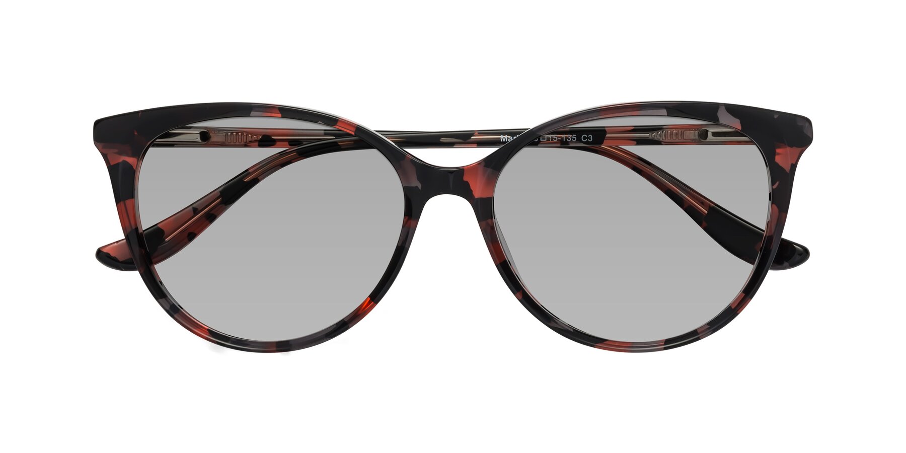 Folded Front of Maria in Red Tortoise with Light Gray Tinted Lenses