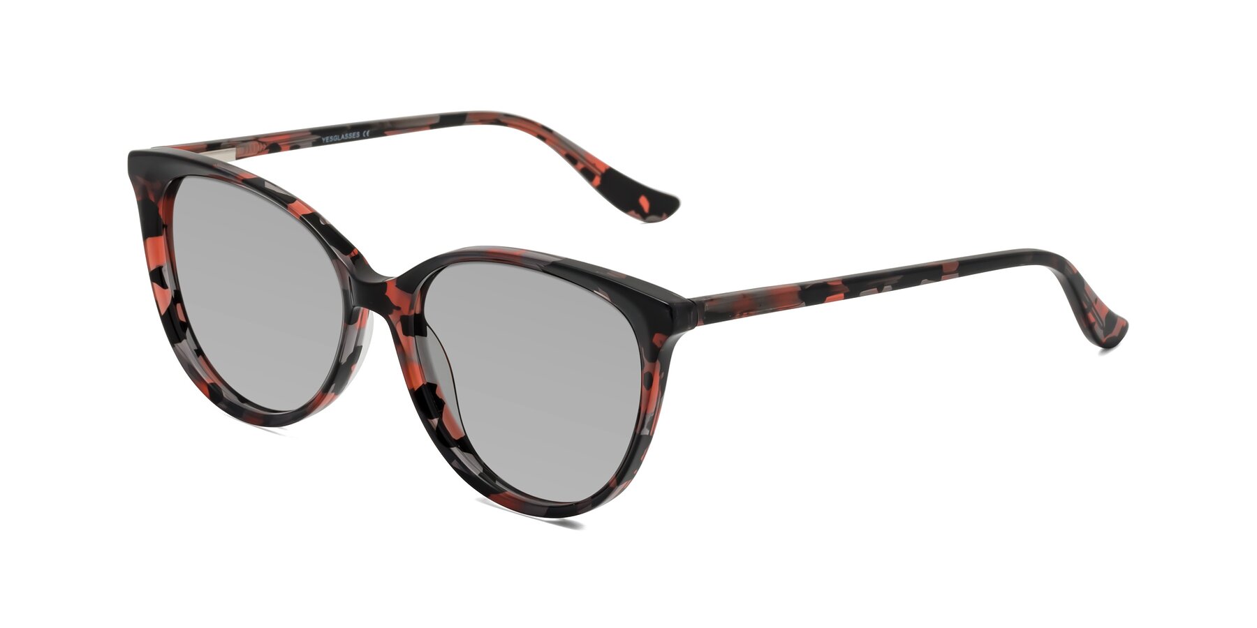 Angle of Maria in Red Tortoise with Light Gray Tinted Lenses