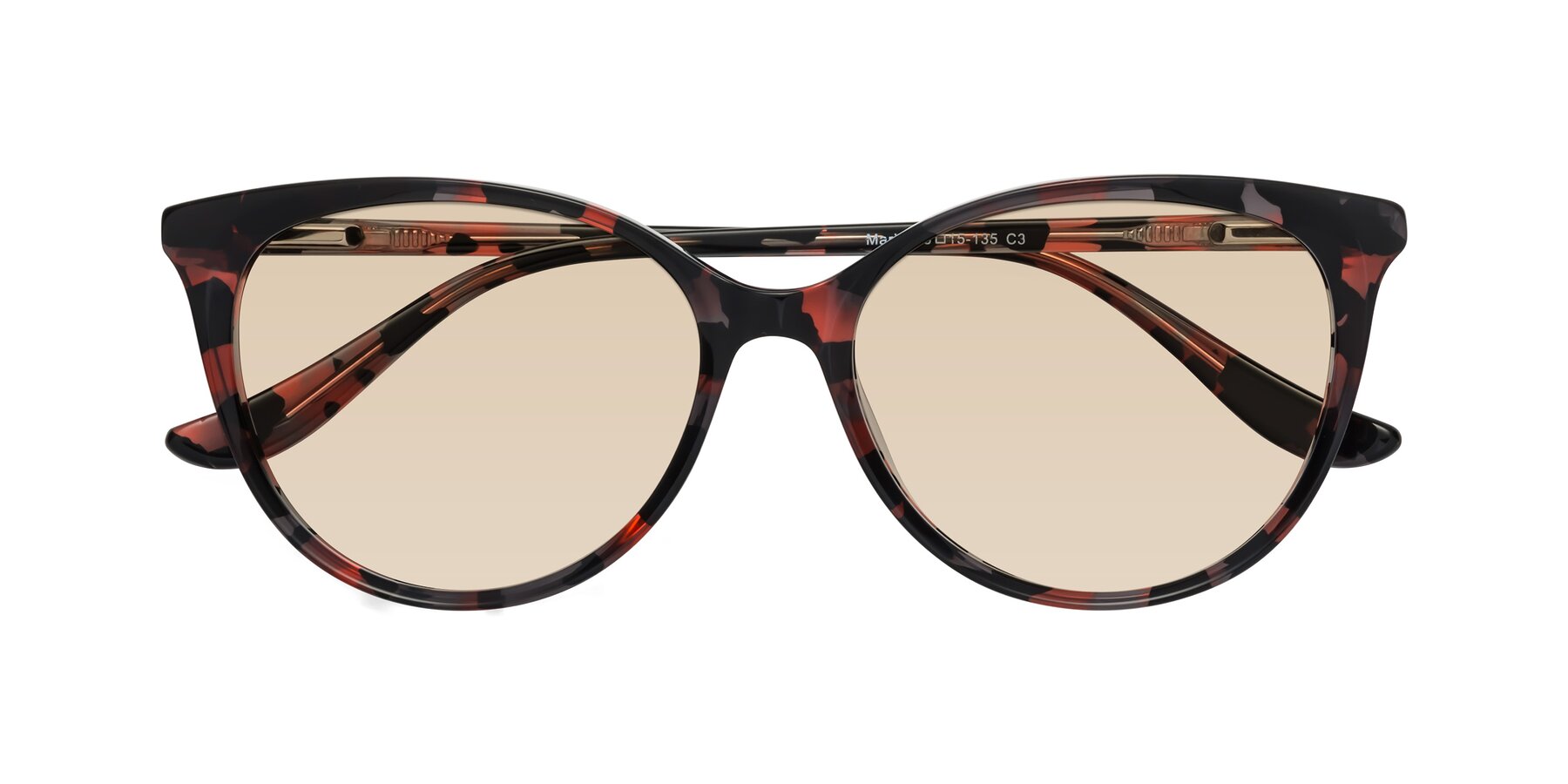 Folded Front of Maria in Red Tortoise with Light Brown Tinted Lenses