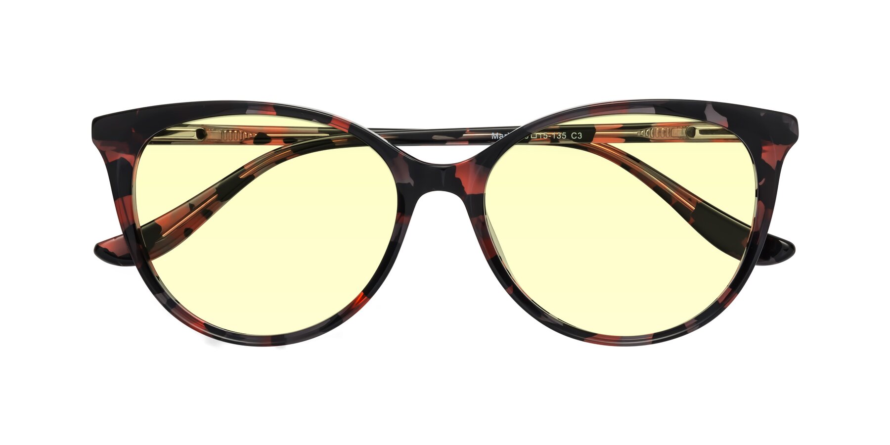 Folded Front of Maria in Red Tortoise with Light Yellow Tinted Lenses