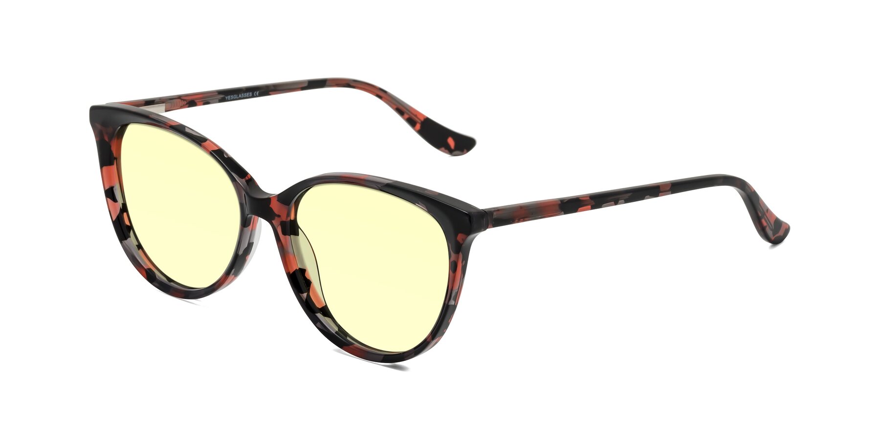 Angle of Maria in Red Tortoise with Light Yellow Tinted Lenses