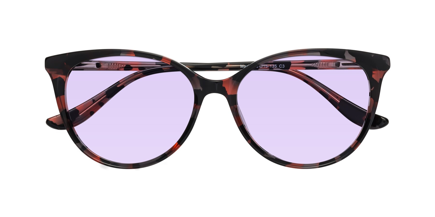 Folded Front of Maria in Red Tortoise with Light Purple Tinted Lenses