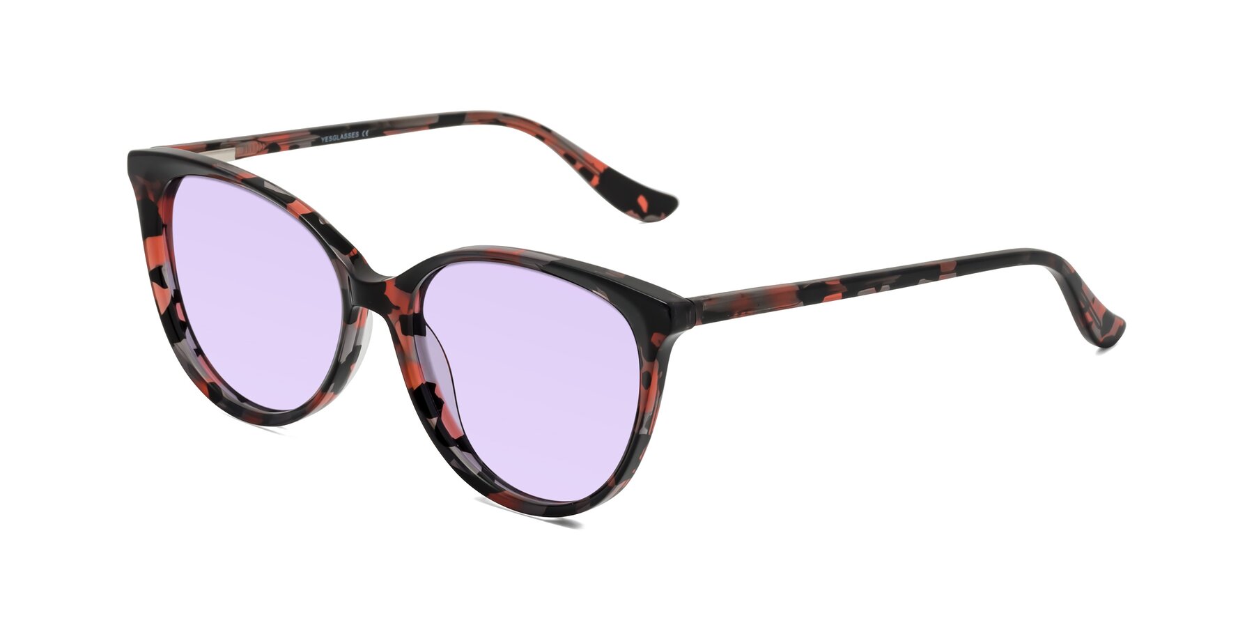 Angle of Maria in Red Tortoise with Light Purple Tinted Lenses