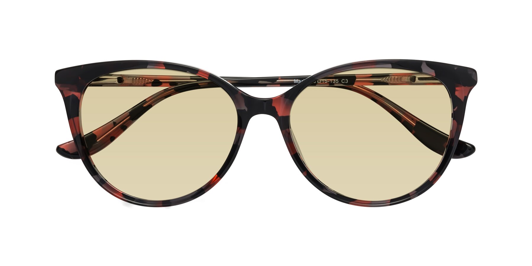 Folded Front of Maria in Red Tortoise with Light Champagne Tinted Lenses