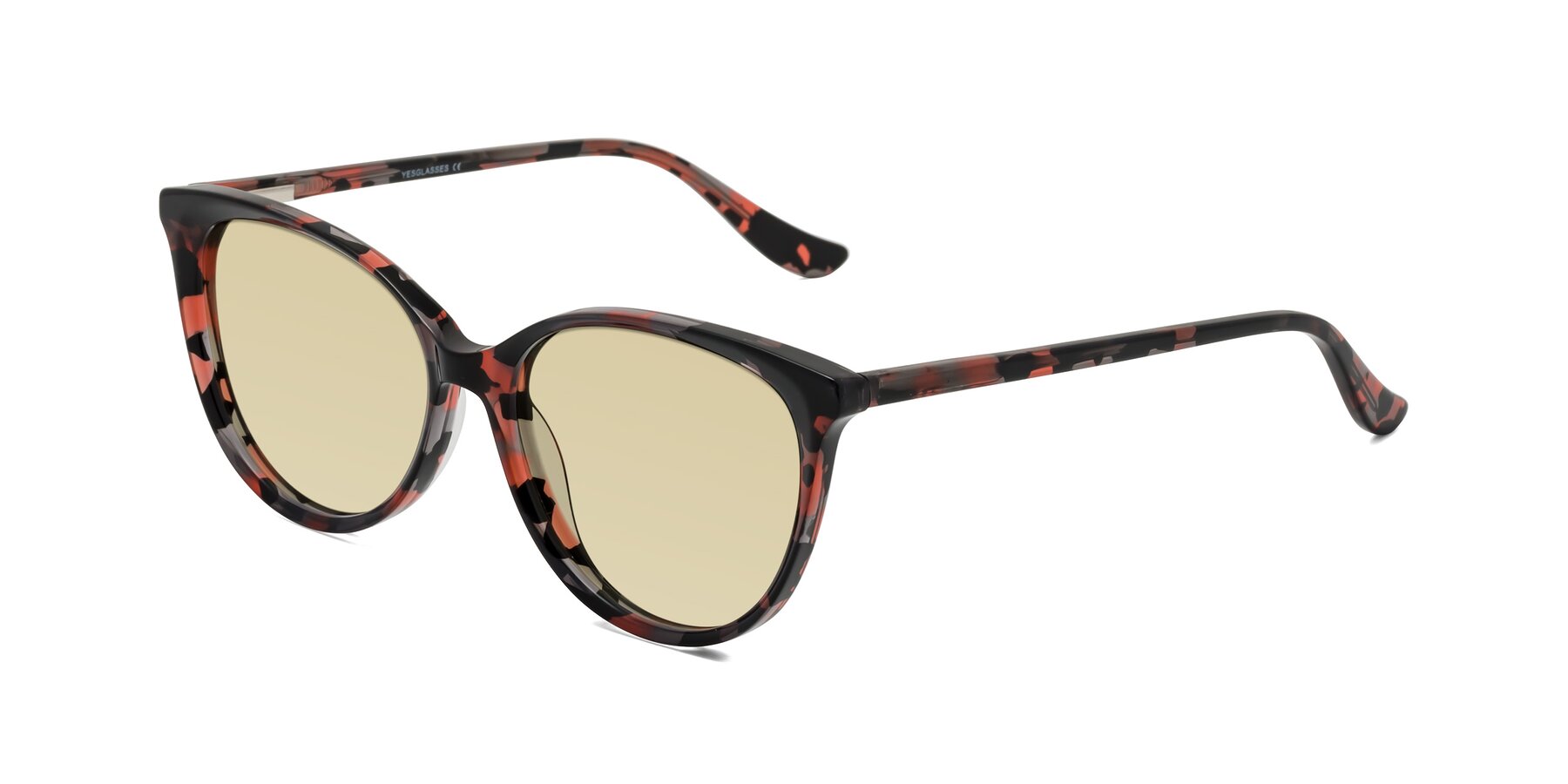 Angle of Maria in Red Tortoise with Light Champagne Tinted Lenses