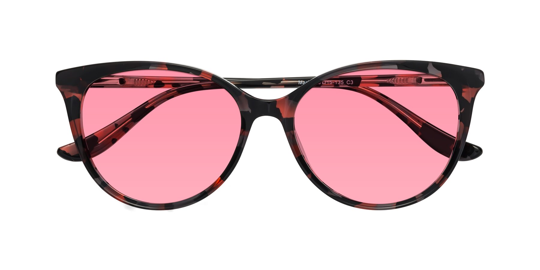 Folded Front of Maria in Red Tortoise with Pink Tinted Lenses