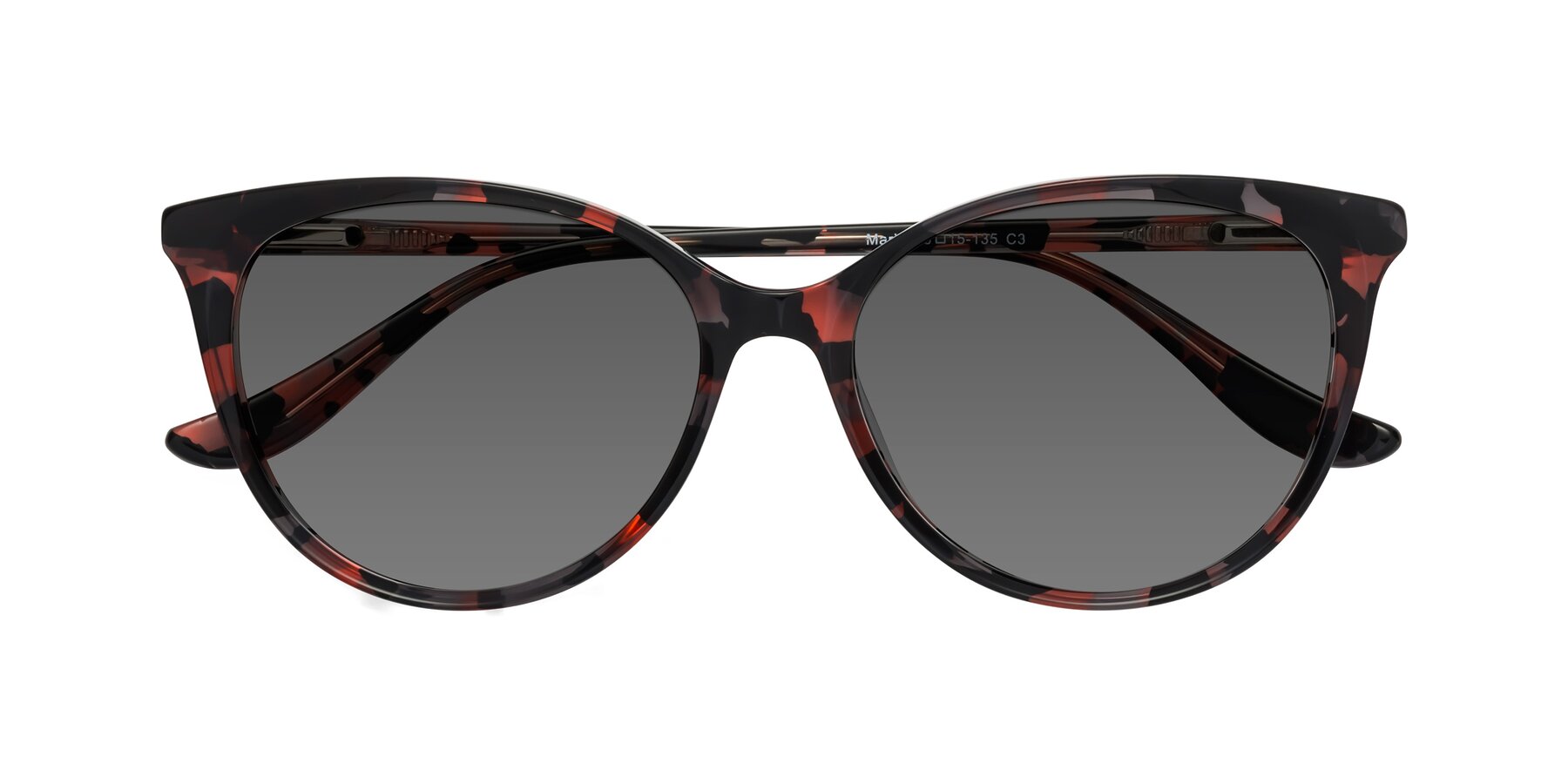 Folded Front of Maria in Red Tortoise with Medium Gray Tinted Lenses