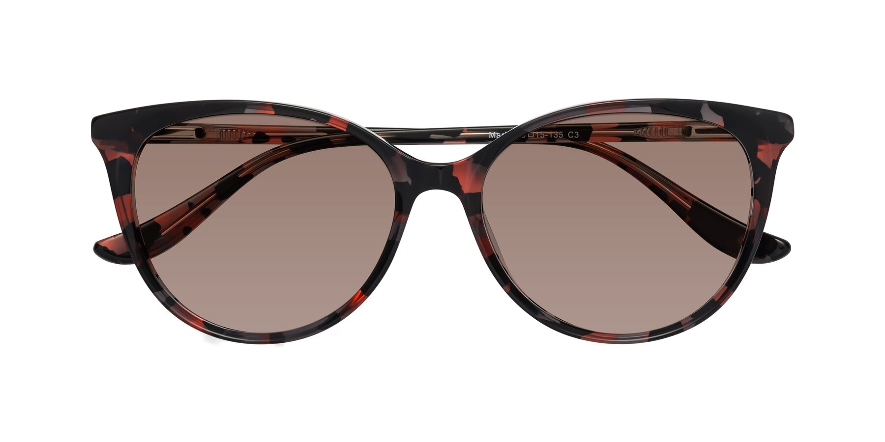 Folded Front of Maria in Red Tortoise with Medium Brown Tinted Lenses