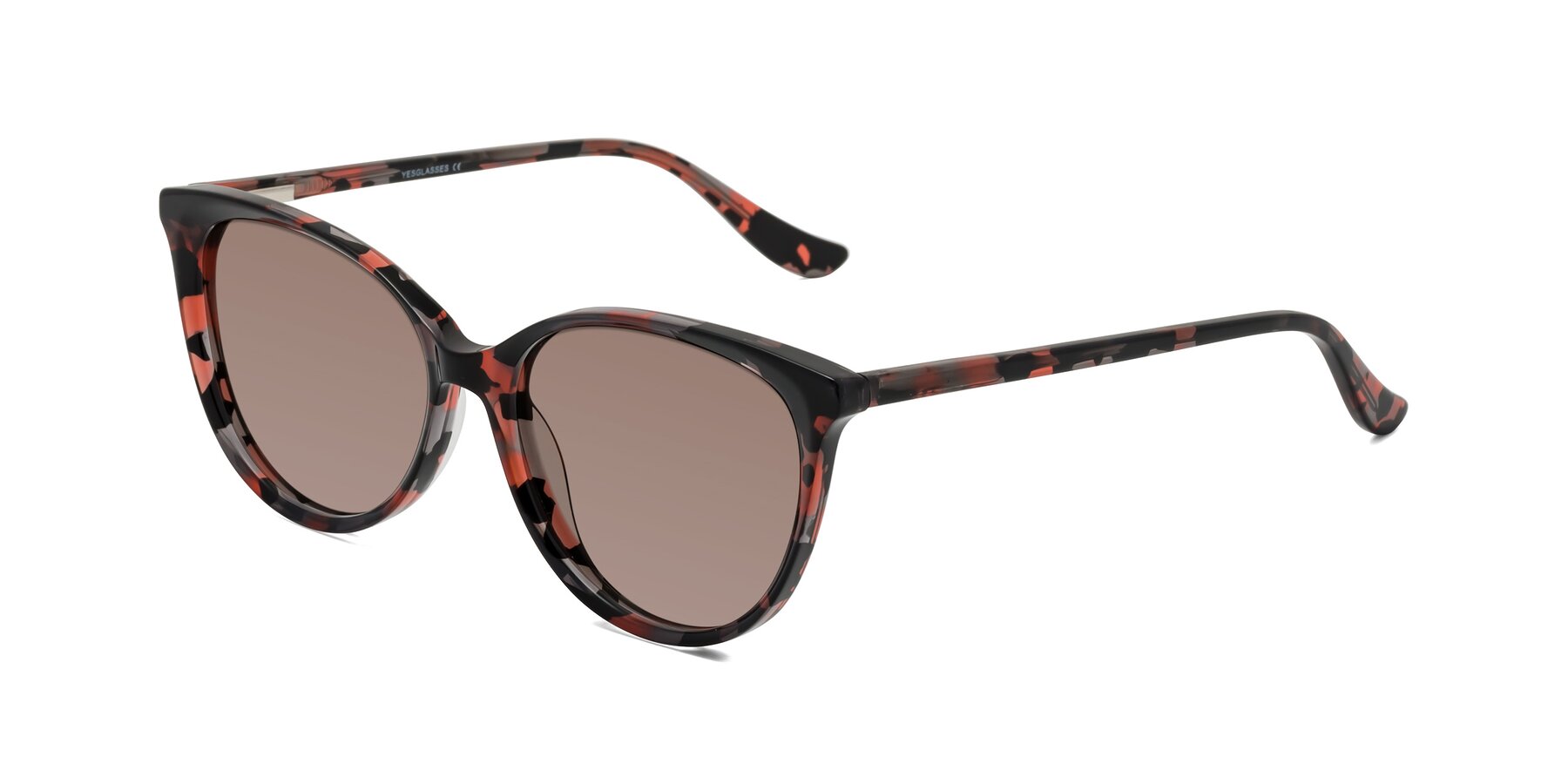 Angle of Maria in Red Tortoise with Medium Brown Tinted Lenses