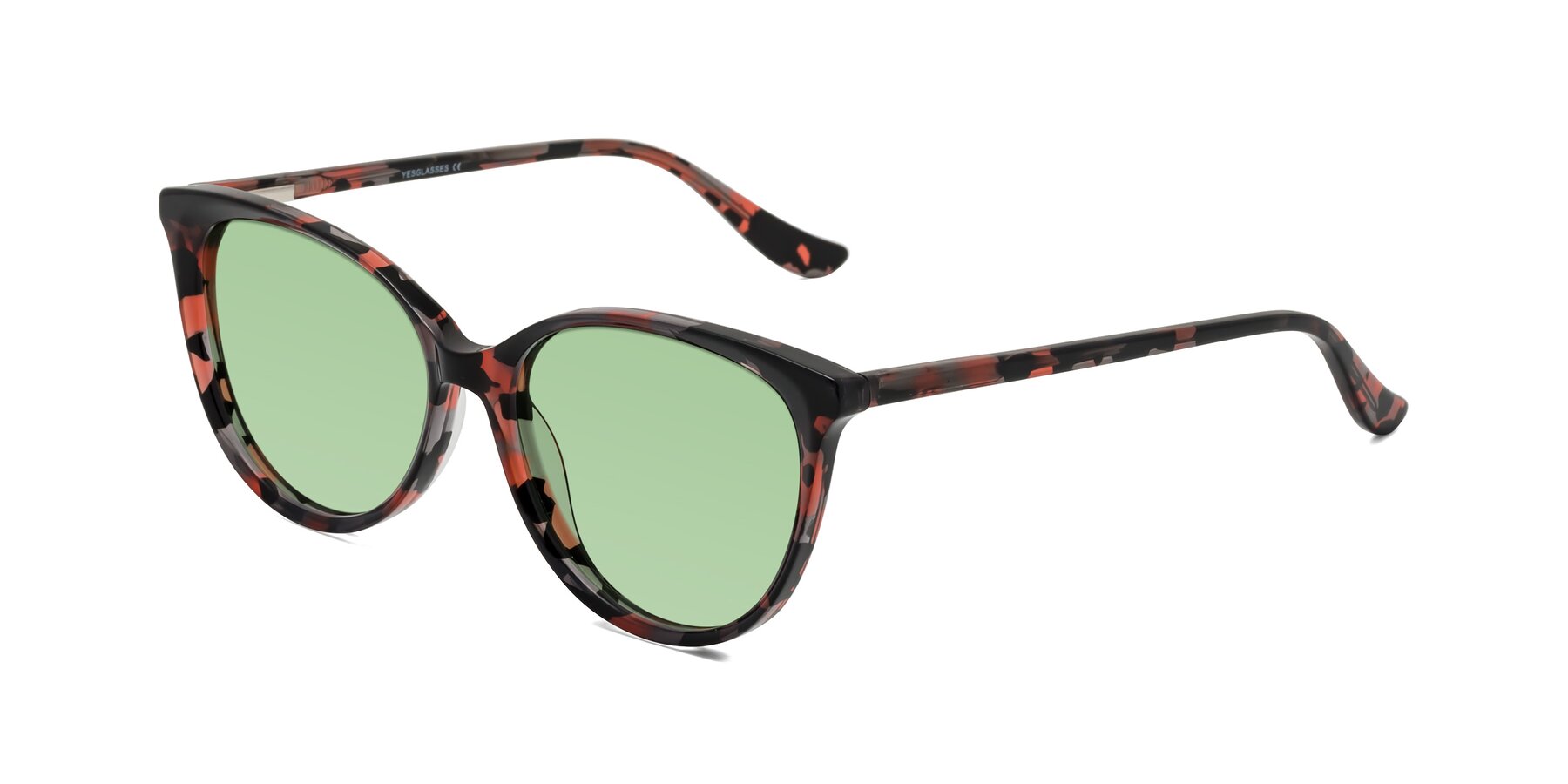 Angle of Maria in Red Tortoise with Medium Green Tinted Lenses