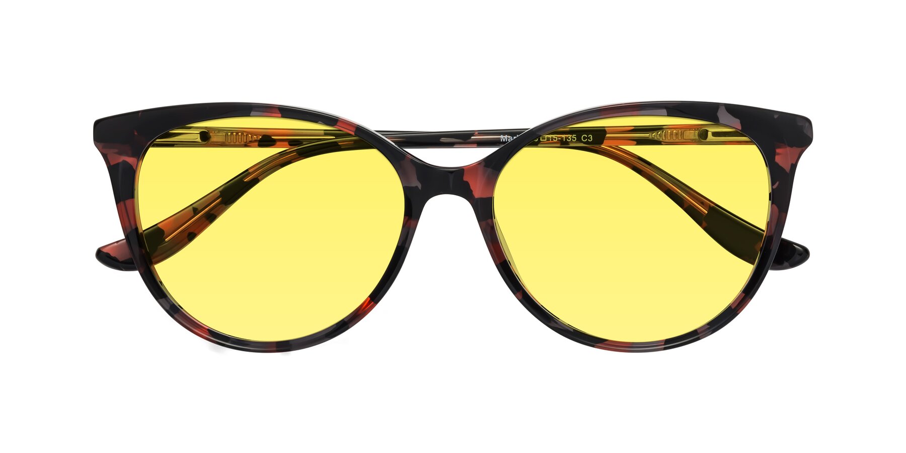 Folded Front of Maria in Red Tortoise with Medium Yellow Tinted Lenses