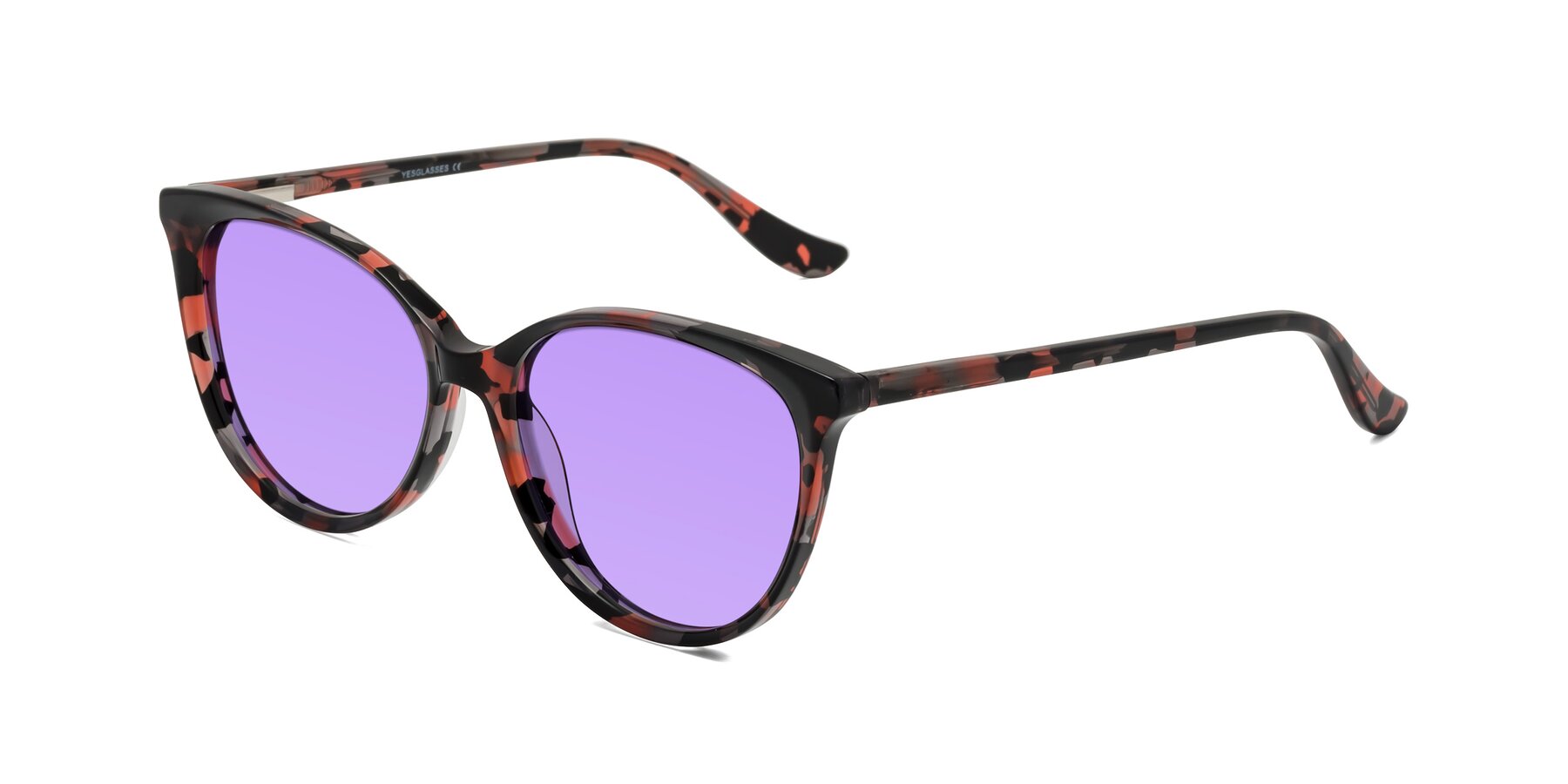 Angle of Maria in Red Tortoise with Medium Purple Tinted Lenses